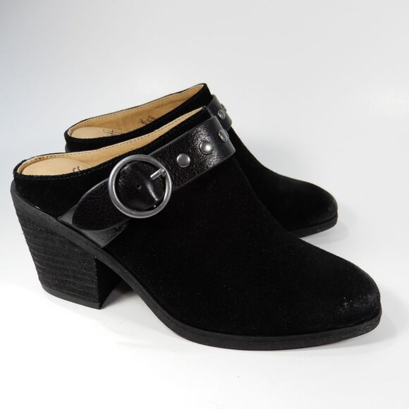 Sofft Corey Comfort Belted Mule CLOGS Size 7 Black Suede Biker Western NEW - Picture 2 of 12